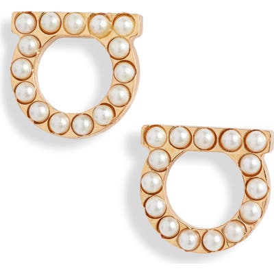 Salvatore Ferragamo Small Gancio Imitation Pearl Stud Earrings