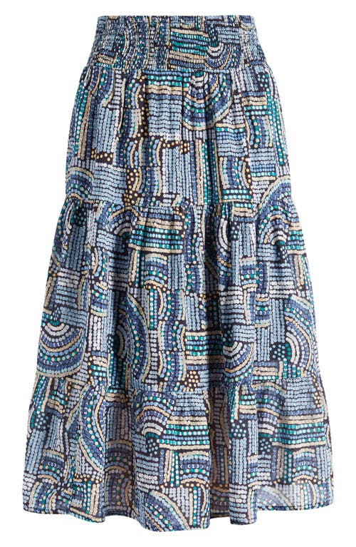 NIC+ZOE Mosaic Mix Tiered Midi Skirt in Blue Multi