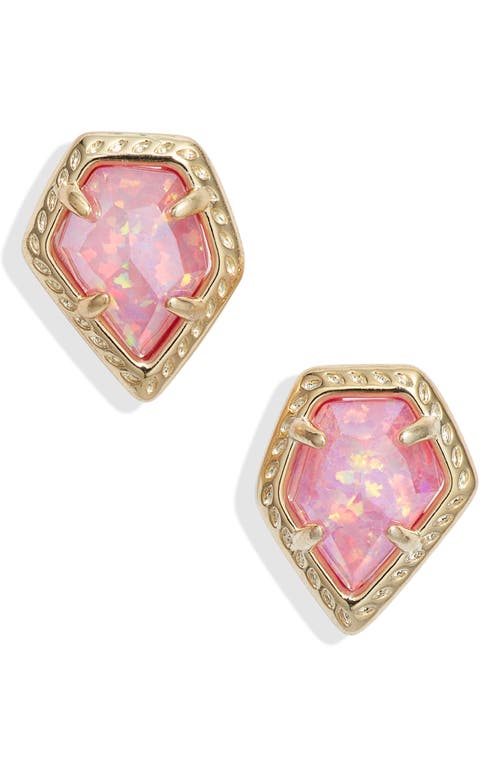 Tessa Framed Stud Earrings in Gold/Rose Pink Kyocera Opal