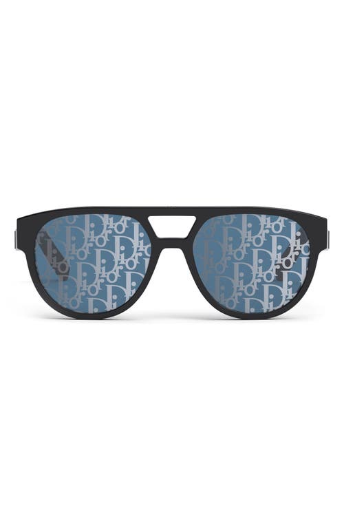 'DiorB23 R1I 54mm Round Sunglasses in Shiny Black /Blu Mirror at Nordstrom