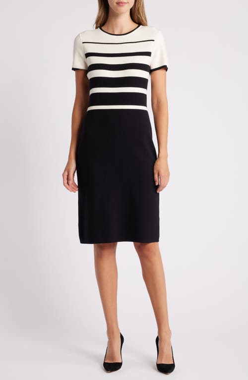 Shop Anne Klein Stripe Sweater Dress In Anne Black/anne White