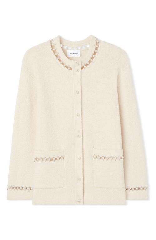 Shop St John St. John Collection Embellished Stretch Micro Bouclé Jacket In Ecru