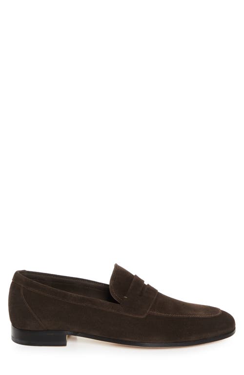 Jm Weston 180 Moccasin Suede Penny Loafers In Dark Brown