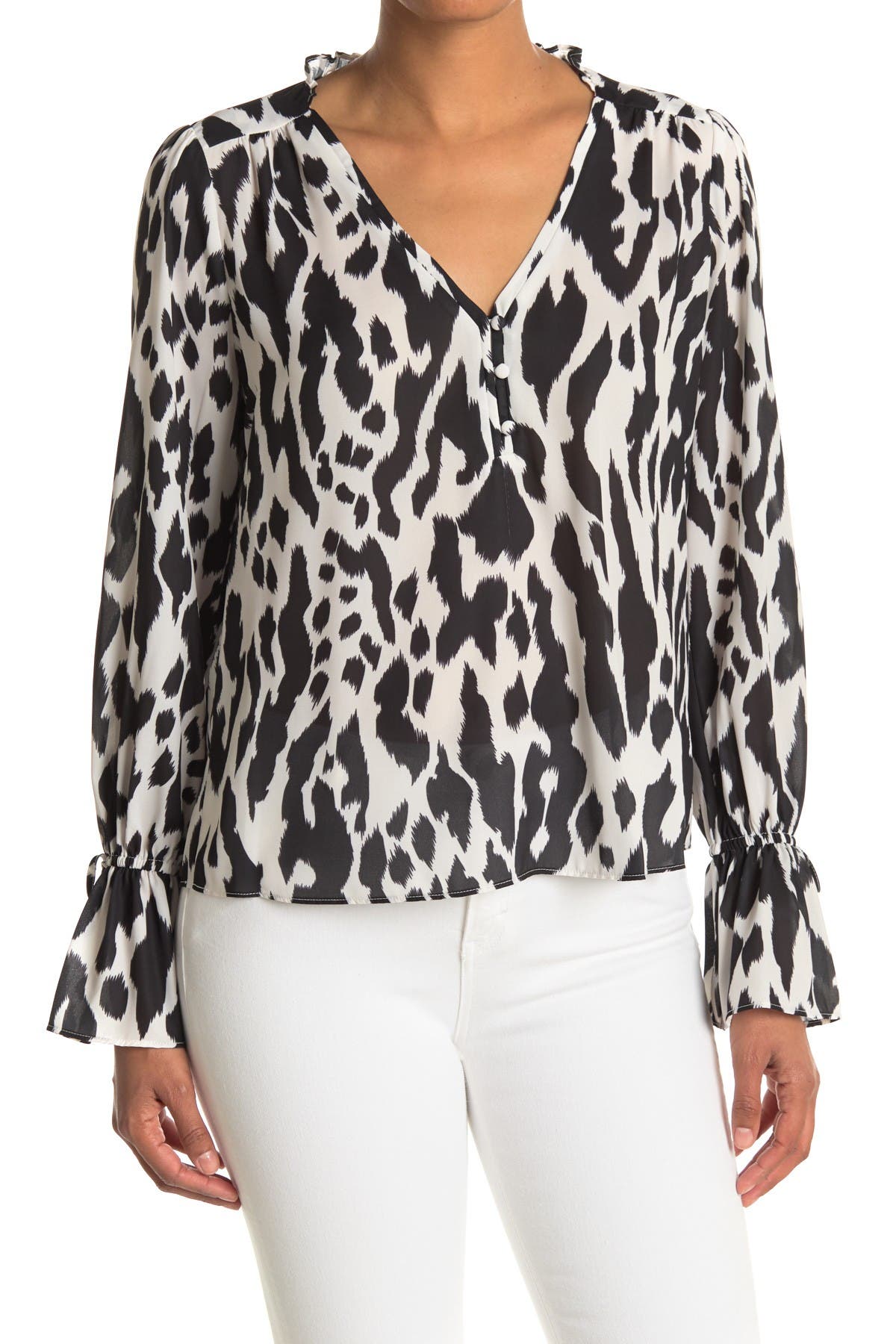 Parker Printed Flared Sleeve Blouse In Ivory Tige