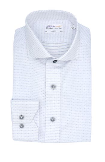 Lorenzo Uomo Trim Fit Textured Diamond Dash Cotton Dress Shirt In White