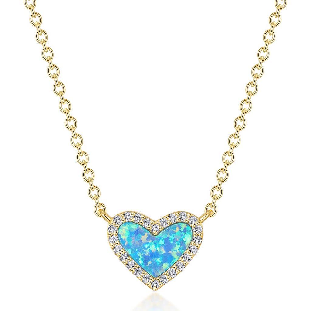 Lafonn Simulated Blue Opal & Simulated Diamond Heart Pendant Necklace In Gold/blue