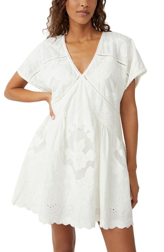 Shop Free People Serenity Embroidered Cotton Minidress In Ivory
