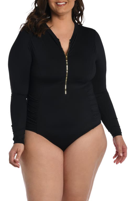 La Blanca Island Goddess Ruched One-Piece Swimsuit Black at Nordstrom,