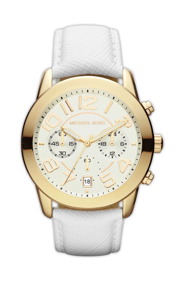 MICHAEL MICHAEL KORS Michael Kors Chronograph Leather Strap Watch, 41mm, Main, color, 100