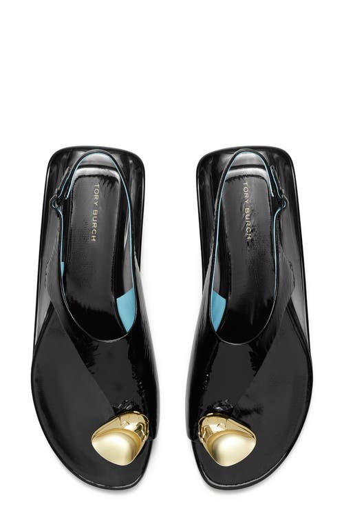 Tory Burch Patos Leather Pressed Coin Slingback Sandals In Nero