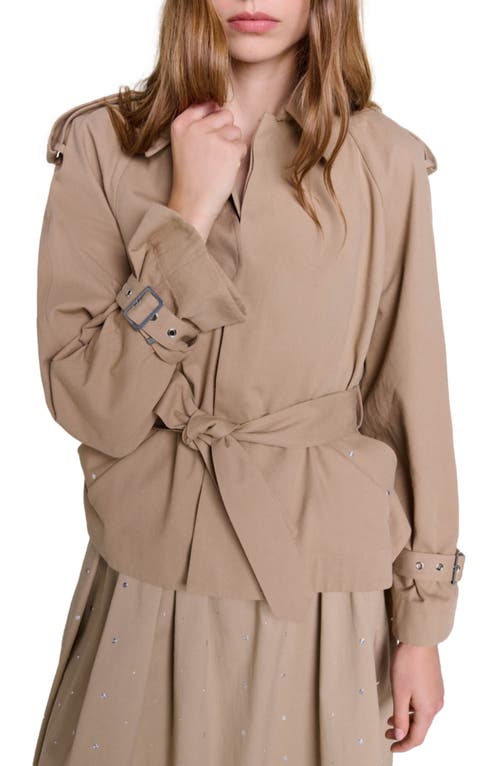 Maje Gustuds Short Water-repellent Trench Jacket In Beige