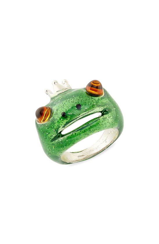 Collina Strada Frog Prince Recycled Pewter Ring In Frog Green