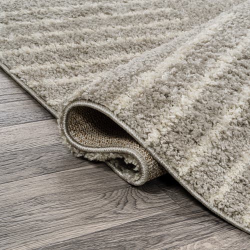 Jonathan Y Petra Abstract Stripe Geometric Shag Area Rug In Gray/ivory