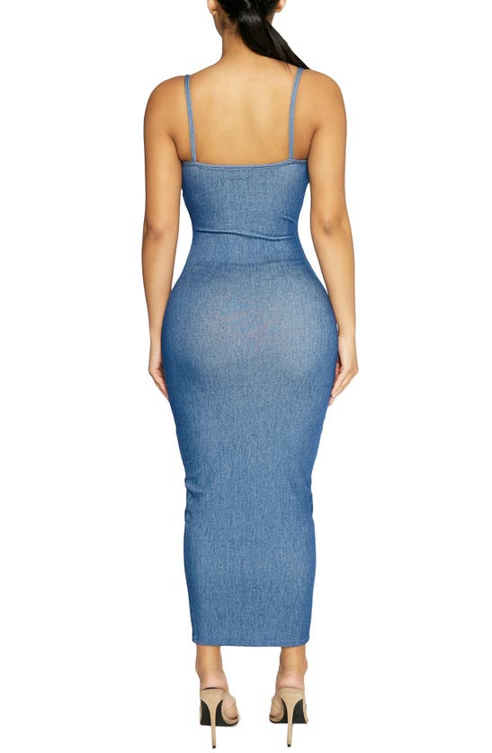 Naked Wardrobe Stretch Cotton Body-con Maxi Dress In Denim