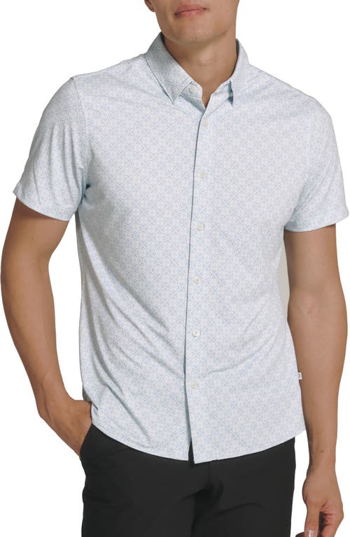 Sorren Geo Print Short Sleve Performance Button-Up Shirt in Seafoam