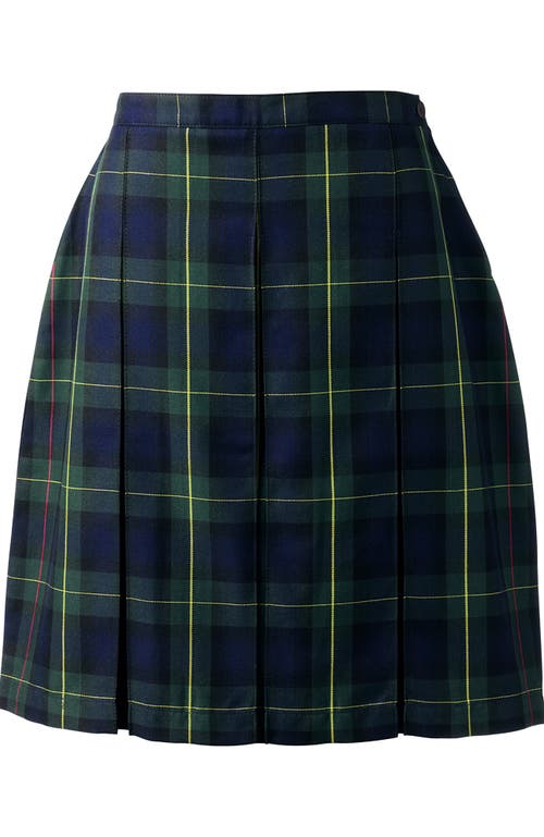 Lands' End School Uniform Young Plaid Box Pleat Skirt Top Of The Knee In Hunter/classic Navy Plaid