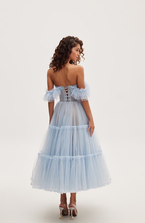 Shop Milla Ruffled Tulle Midi Dress In Light Blue