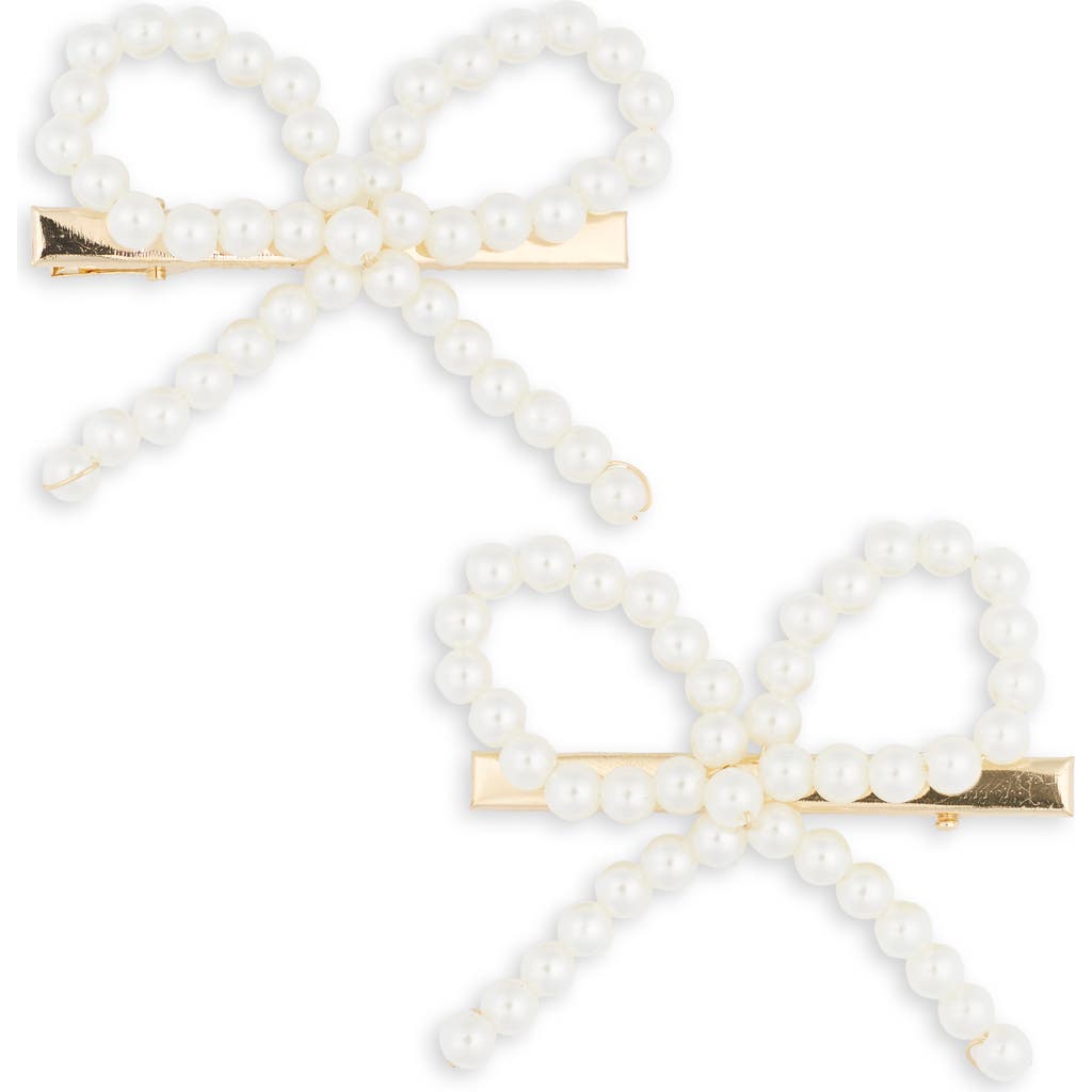 Capelli New York Kids' 2-pack Imitation Pearl Bow Hair Clips In Gold Combo