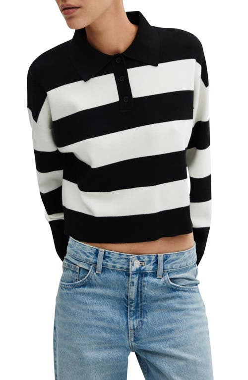 MANGO Stripe Polo Sweater Black at Nordstrom,