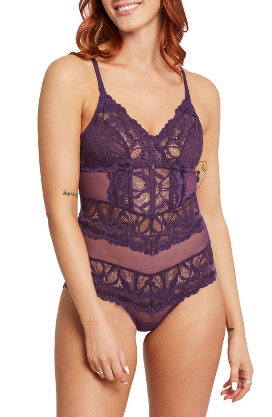 Montelle Intimates Royale Corset Lace Teddy In Purple