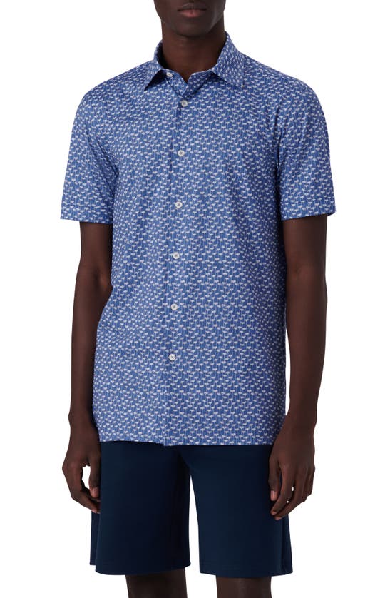 Shop Bugatchi Milo Ooohcotton® Floral Short Sleeve Button-up Shirt In Classic Blue