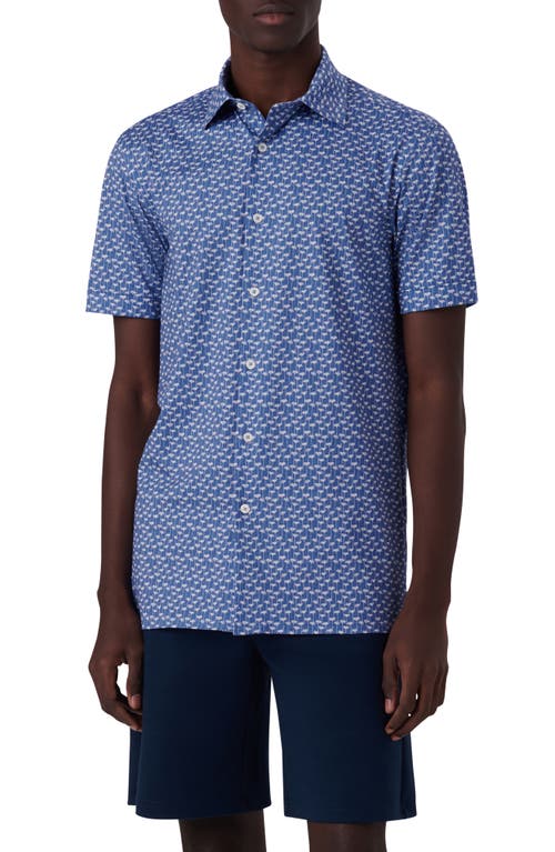 Bugatchi Milo OoohCotton Floral Short Sleeve Button-Up Shirt Classic Blue at Nordstrom,