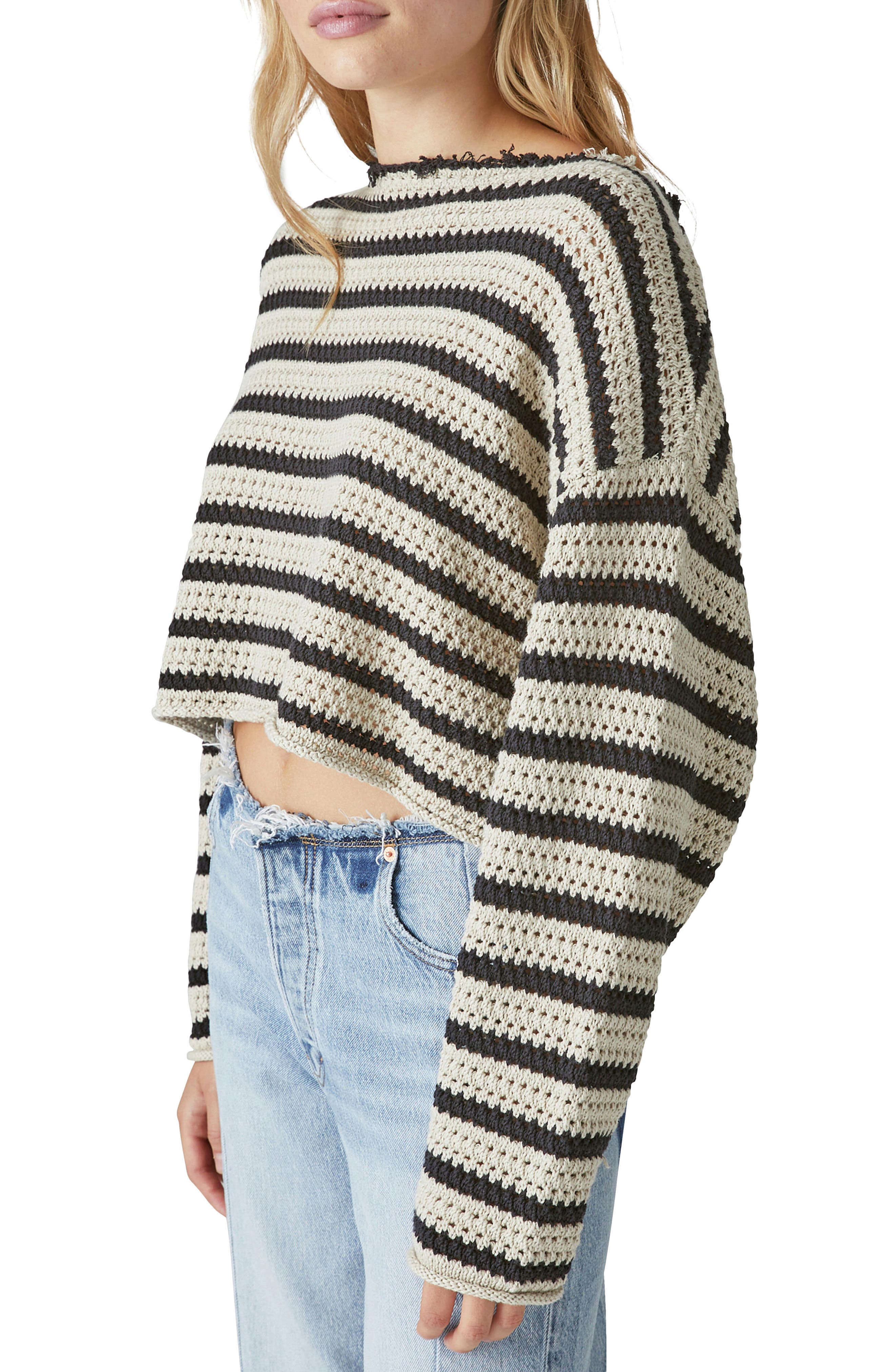 pointelle skimming crew neck sweater