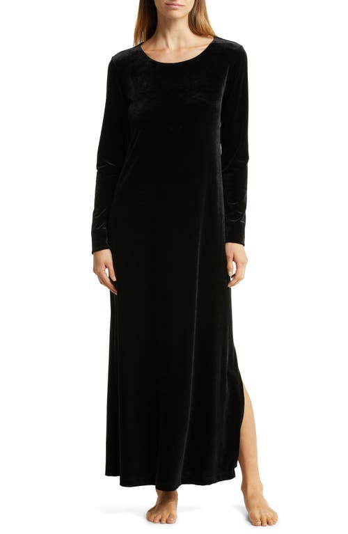 Natalie Long Sleeve Velvet Lounger Nightgown in Black