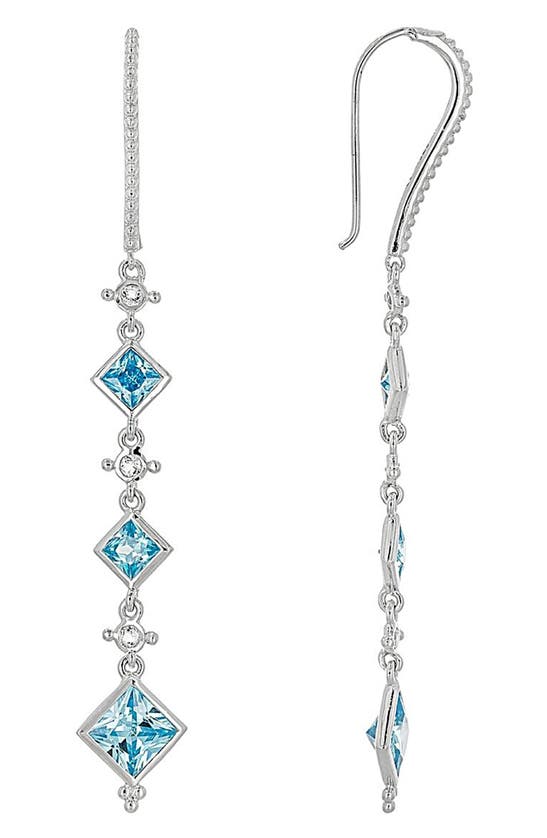Judith Ripka Cz Sterling Silver Long Dangle Earrings In Blue