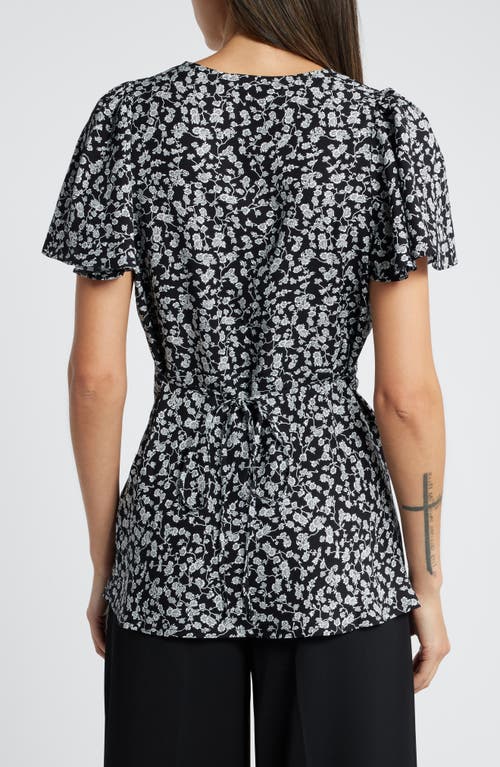 Shop Faithfull The Brand Boda Flutter Sleeve Top In Amaryllis Floral Black/white