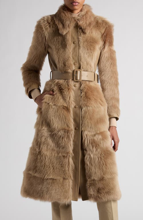 Shop Tom Ford Soft Shearling & Leather Belted Coat In Jb020 Honey Beige