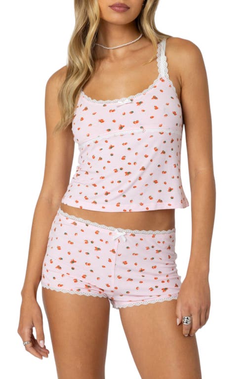 EDIKTED Strawberry Lace Trim Camisole Pink at Nordstrom,