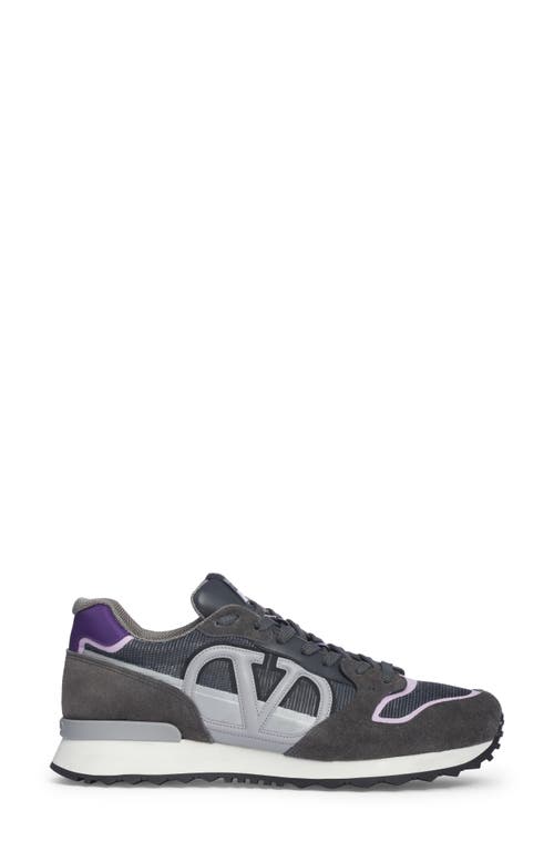 Shop Valentino Garavani Vlogo Mixed Media Sneaker In Grigio/graphite/violet