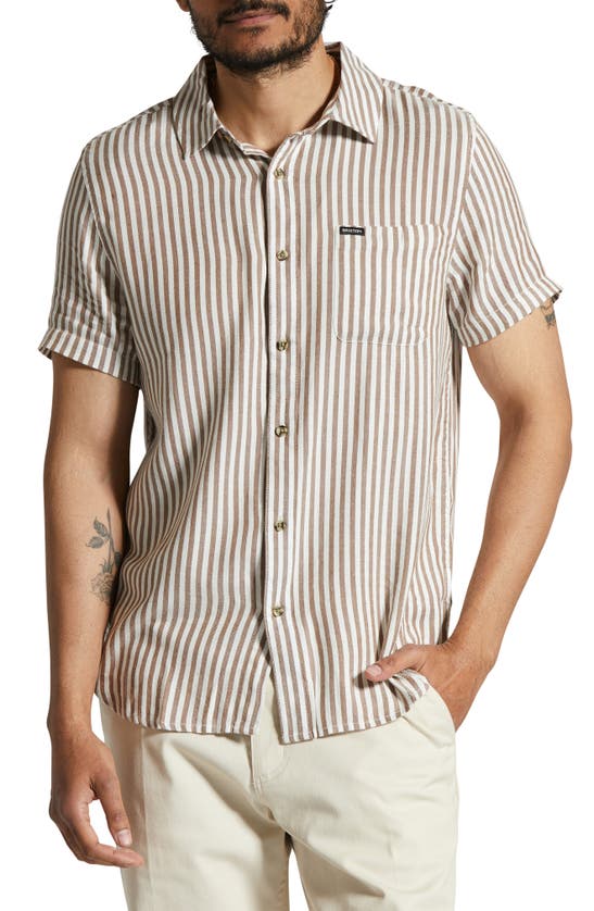 Brixton Charter Classic Fit Stripe Short Sleeve Button-up Shirt In Off White/ Bison