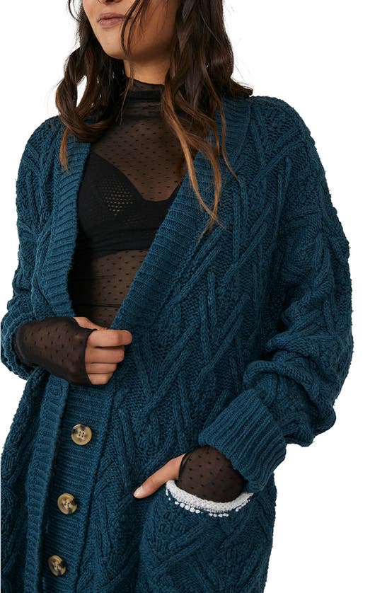 Free People Montana Cable Cotton Cardigan In Varsity Navy