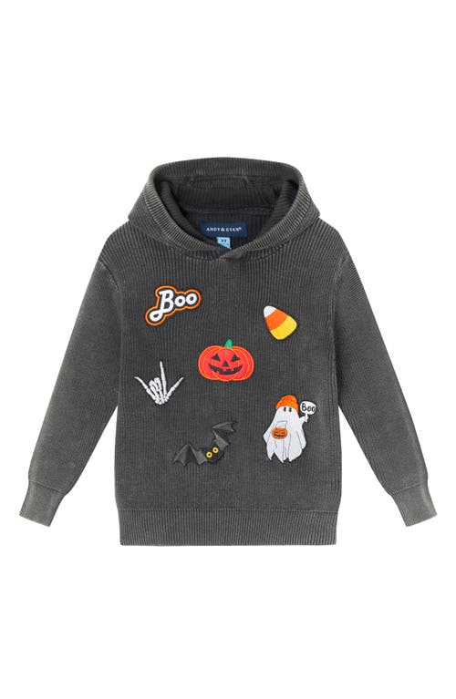 Shop Andy & Evan Kids' Halloween Patch Cotton Hoodie In Black Patches