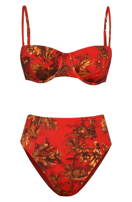 Shop L Agence L'agence Vanessa Red Jungle High Waist Bikini Bottoms In Scarlet