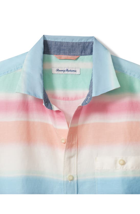 Shop Tommy Bahama Sand Hazy Tides Stripe Short Sleeve Linen Blend Button-up Shirt In Horizon Blue