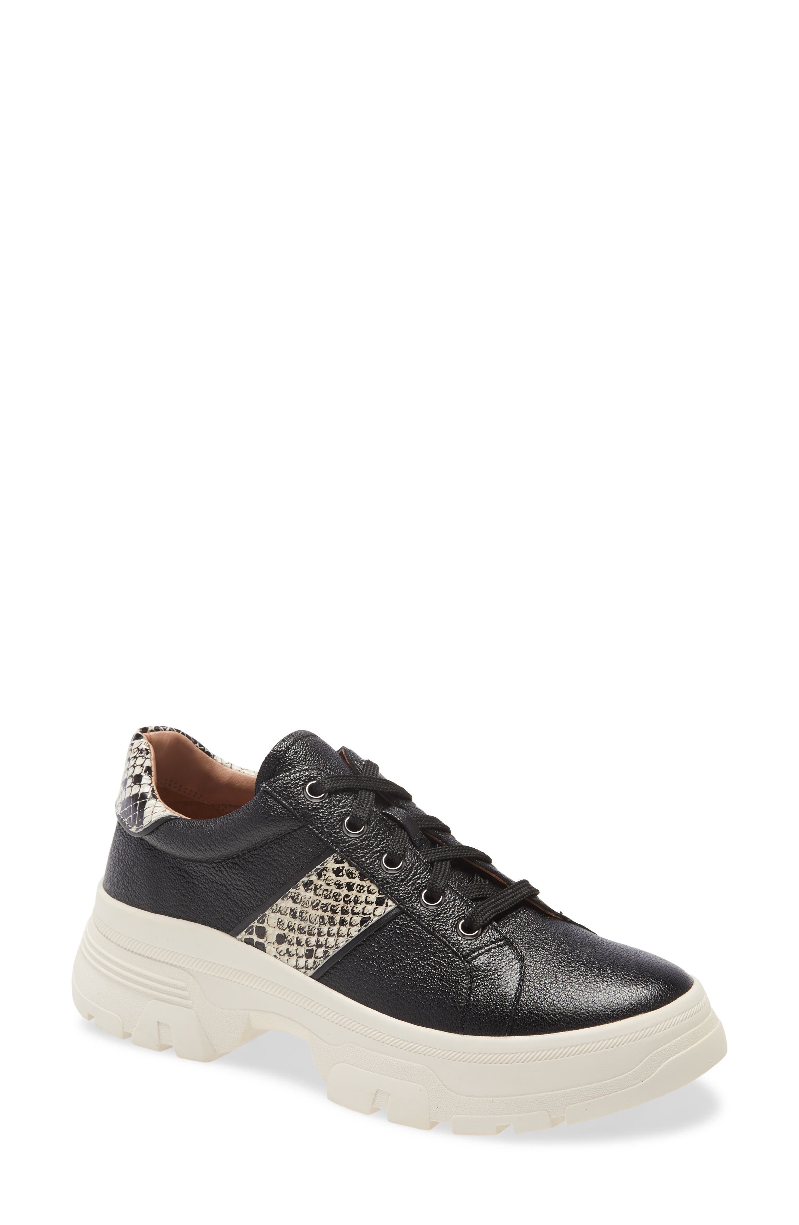 Linea Paolo Roffe Platform Sneaker In Black/ Cream/ Black Leather