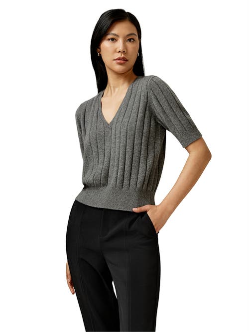 Shop Lilysilk V-neck Cashmere T-shirt In Medium Gray