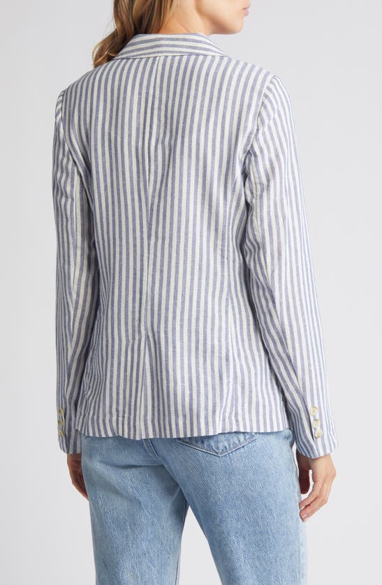 Shop Caslon Stripe Linen Blend Blazer In Blue M- Ivory Brianne Stripe