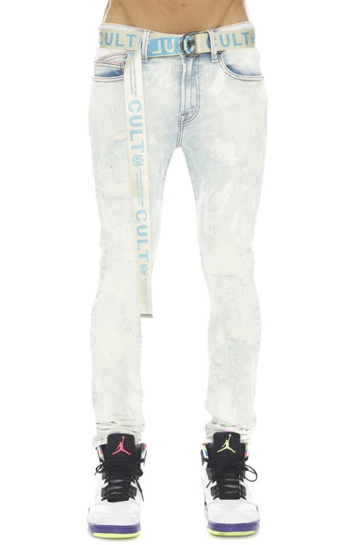 Cult of Individuality Punk Belted Distressed Super Skinny Jeans in Sky
