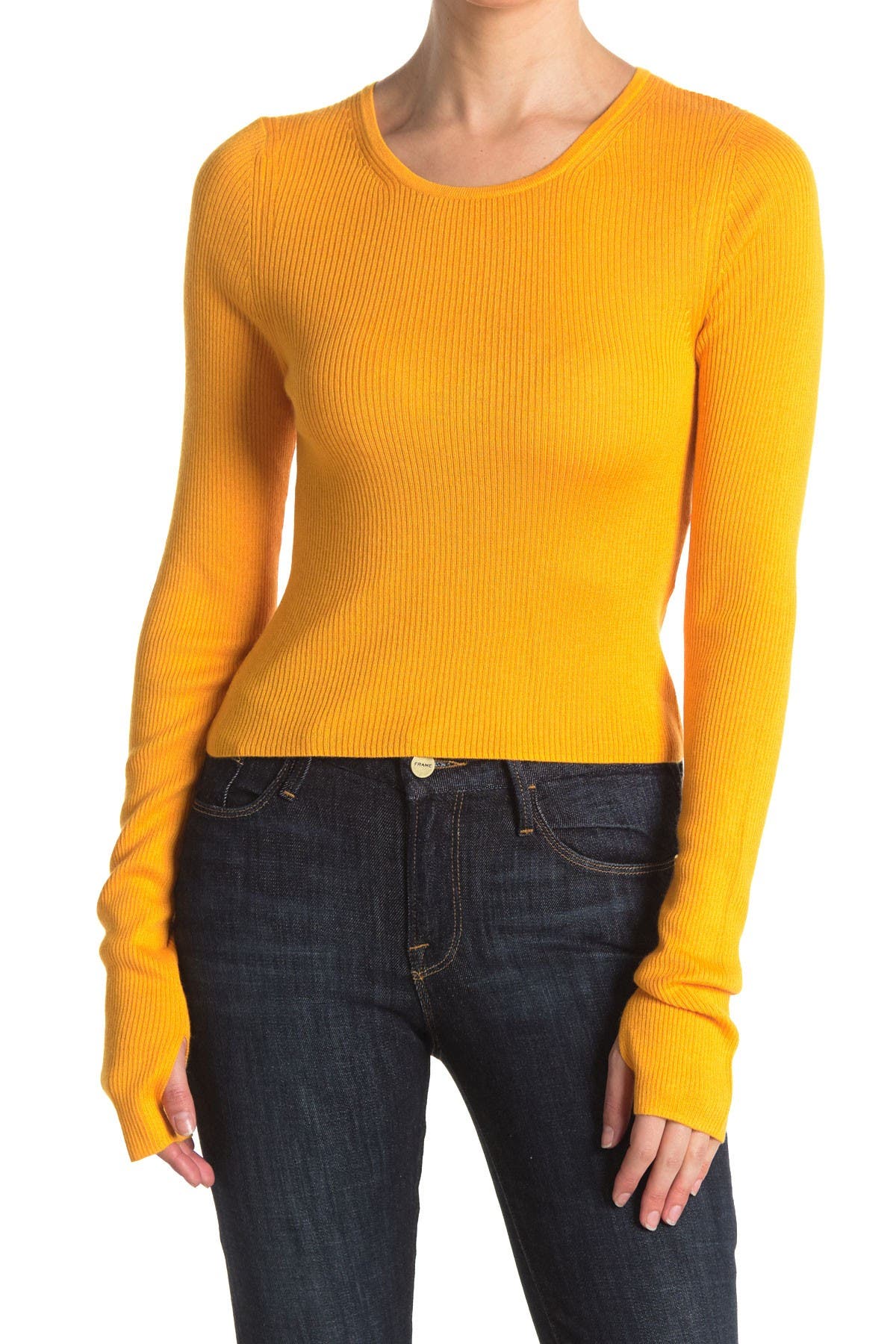 Naadam Long Sleeve Knit Crop Top In Orange