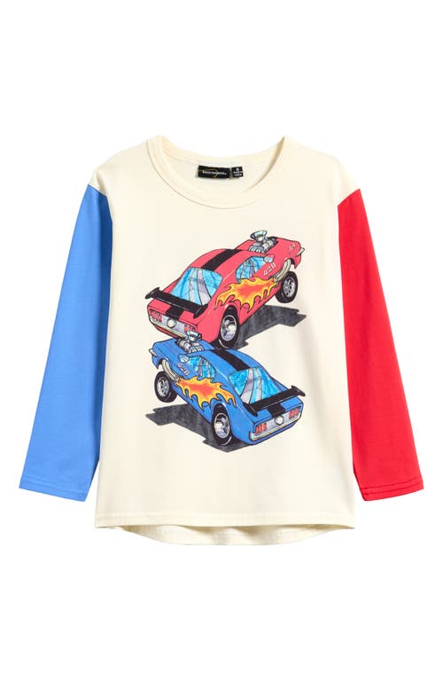 Rock Your Baby Kids' Cars Long Sleeve Graphic T-shirt In Cream
