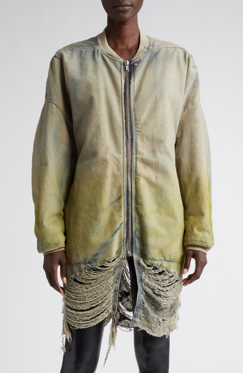 Rick Owens Jumbo Destroyed Down Bomber Jacket In Pearl/acid Degrade