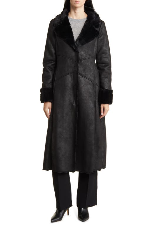 Longline Faux Shearling Coat in Black