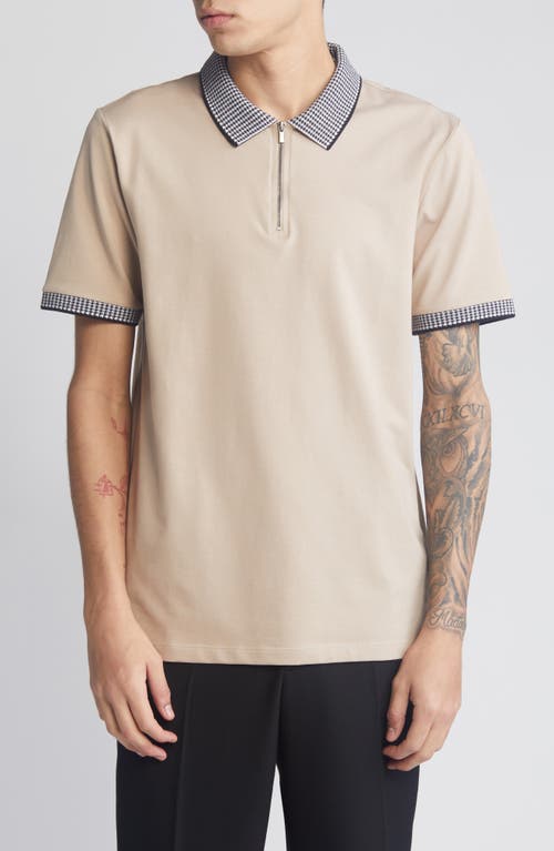 Open Edit Houndstooth Collar Zip Polo at Nordstrom,
