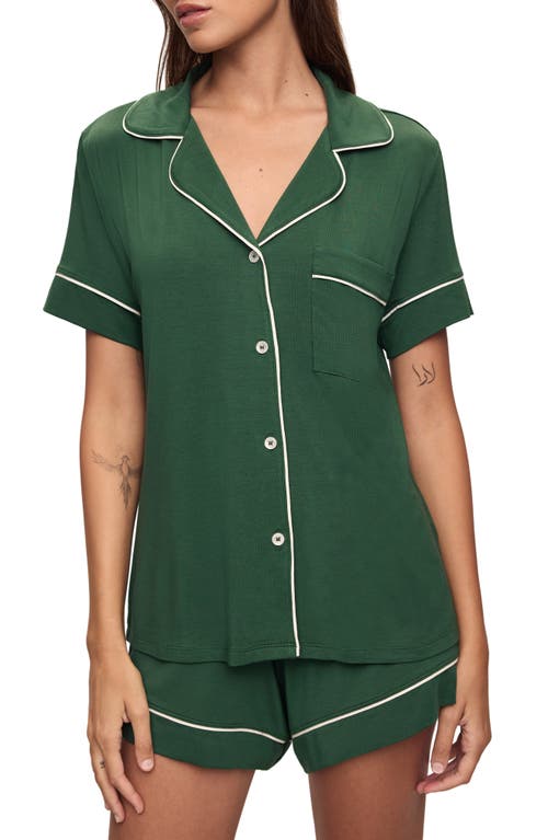 Shop Eberjey Gisele Relaxed Jersey Knit Short Pajamas In Forest Green/ivory