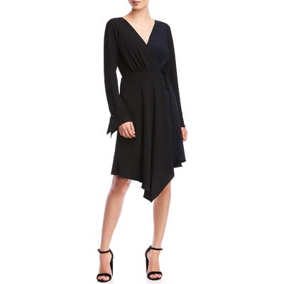 Bailey 44 Marilyn Long Sleeve Handkerchief Hem Wrap Dress, Black