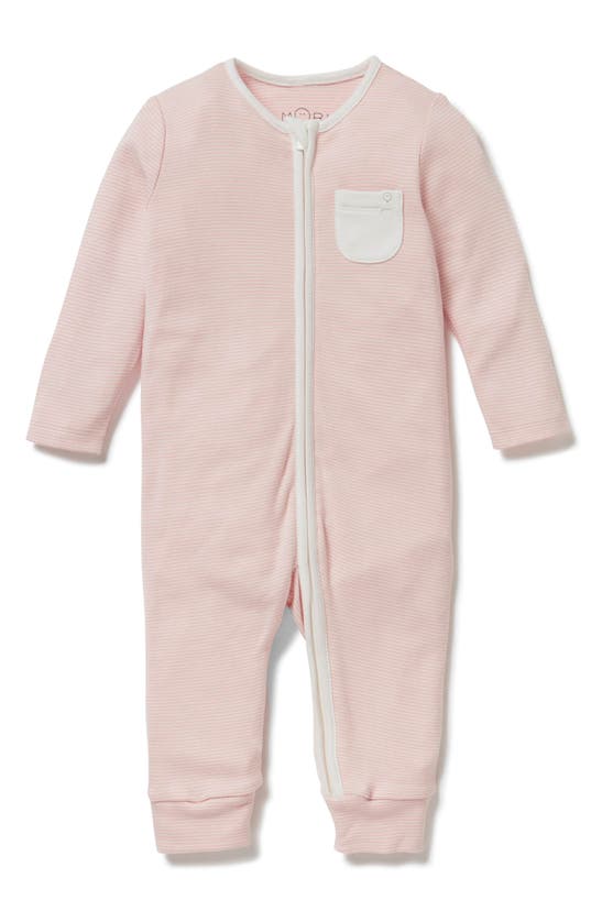 Mori Stripe Fitted One-piece Pajamas In Blush Stripe